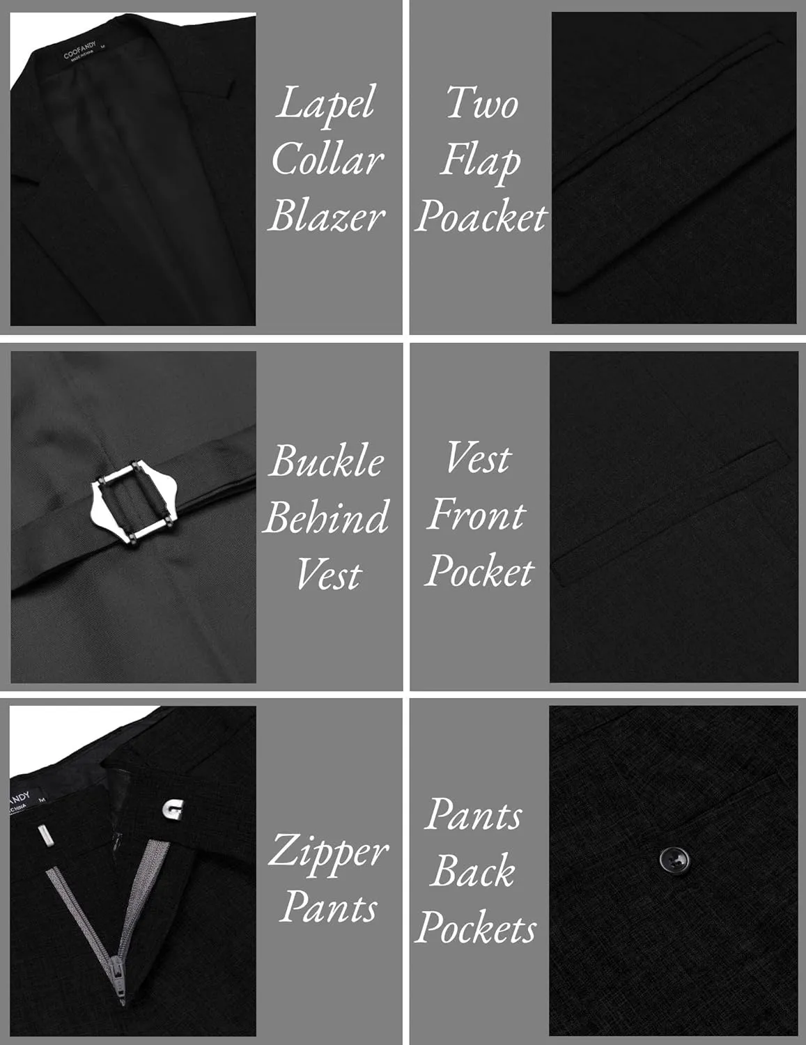 COOFANDY Mens 3 Piece Slim Fit Suits One Button Blazer Vest Suit Pants with Tie