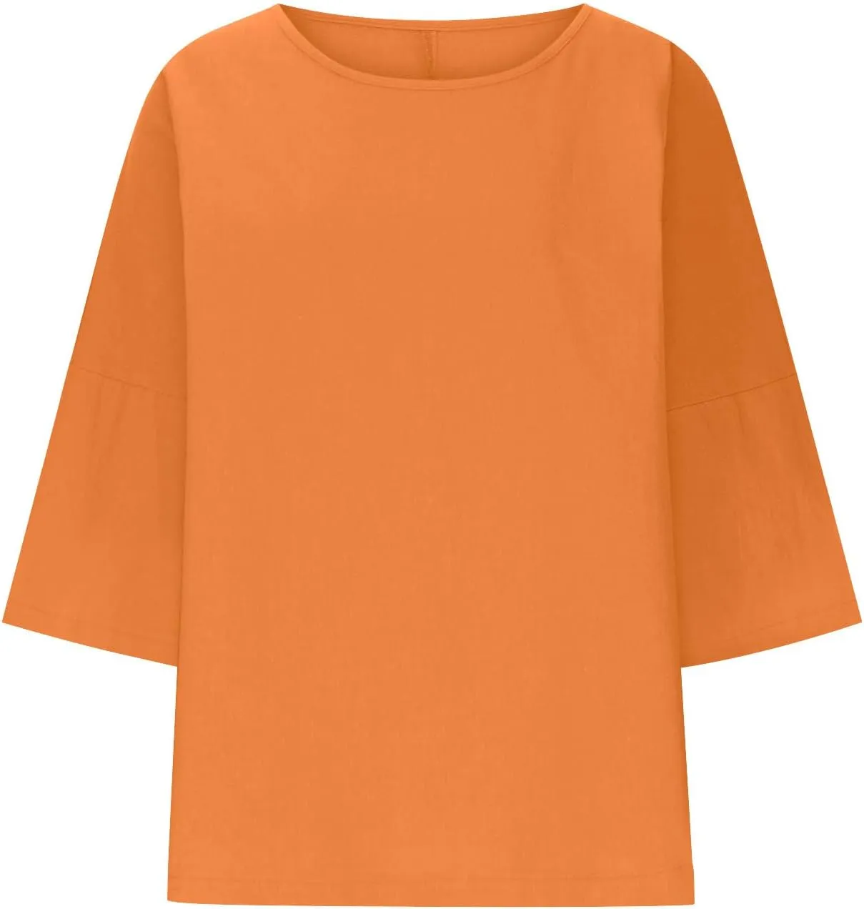 Cotton Linen Tops for Women Solid Color 3/4 Sleeve Round Neck Tunic Blouses Casual Plus Size Loose Fitting Tee Shirt