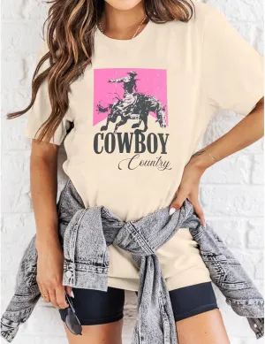 Cowgirl Shirt Women Oversized Western Country Music Shirts Rodeo Graphic Tees Tops Casual Vacation Crew Neck Pullover