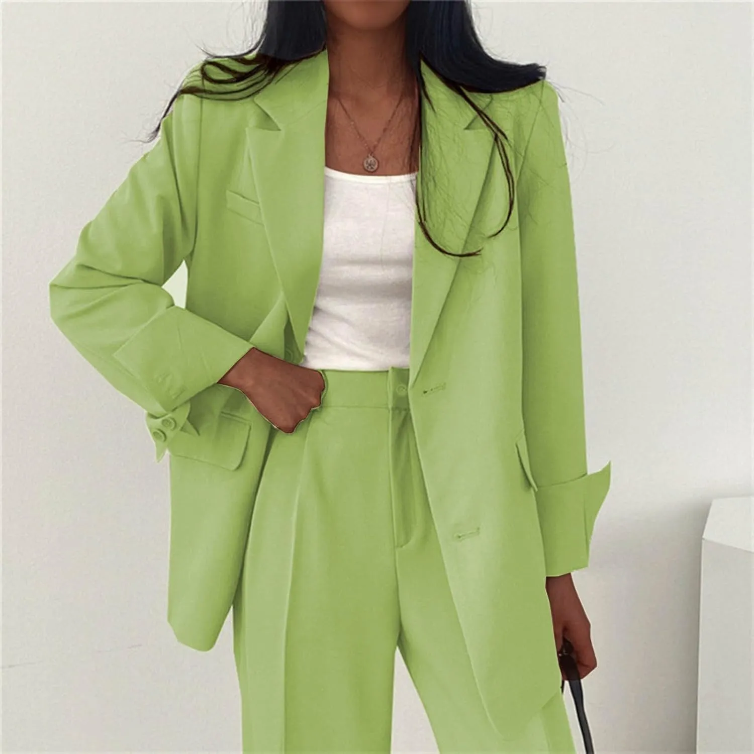 Cropped Suit Jacket Women Tweed Women Blazers Long Sleeve Causal Winter Coat Loose Fit With Pockets Blazers