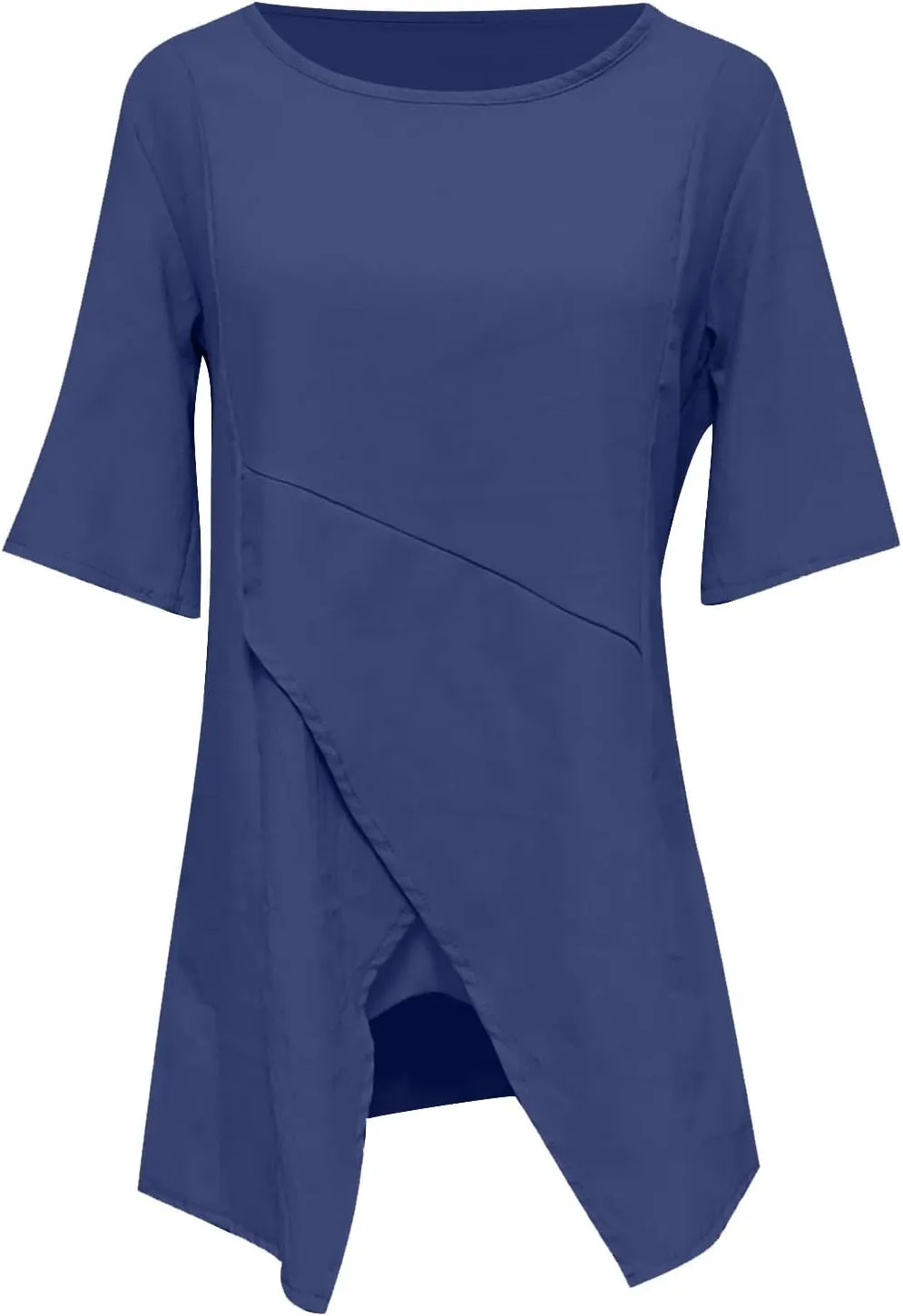 DASAYO Women's Cotton Linen T-Shirts Tops Irregular Hem Flowy Round Neck Tee Shirt Plain Loose Casual Summer Tshirt Blouses