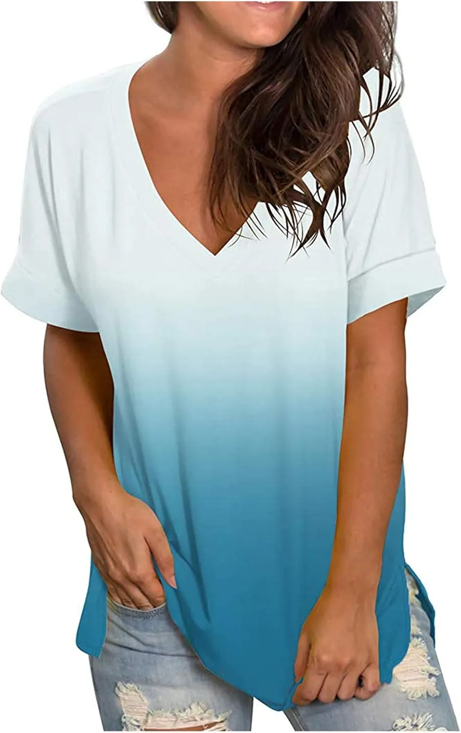 DASAYO Womens Tops 2023 Summer Casual T-Shirt Plus Size Fashion Short Sleeve Shirts Blouse Going Out Tunic Ladies Outfits