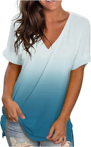 DASAYO Womens Tops 2023 Summer Casual T-Shirt Plus Size Fashion Short Sleeve Shirts Blouse Going Out Tunic Ladies Outfits