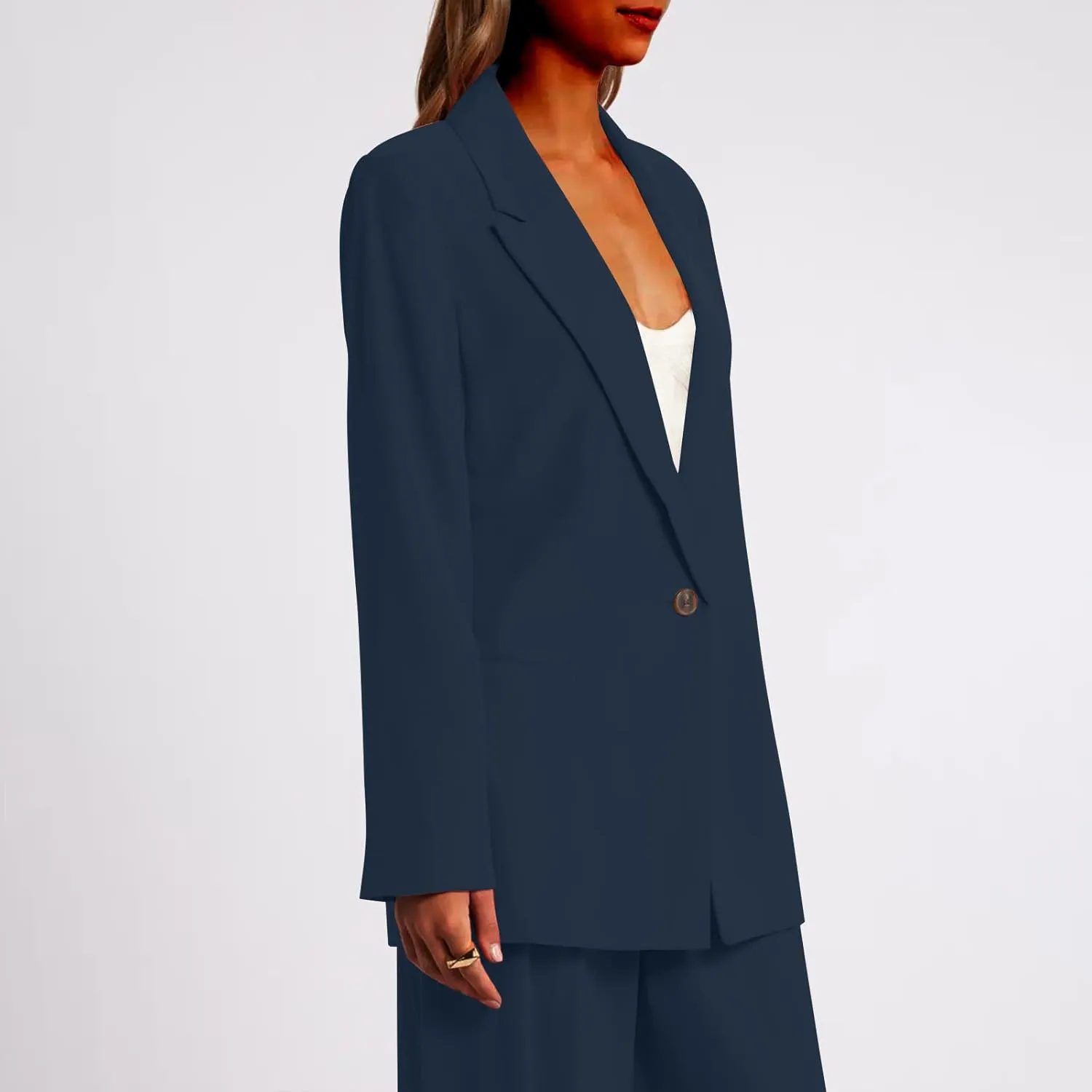Dressy Jackets Suit for Women Lapel Neck Long Sleeve Formal Padd Shoulder Blazer Solid Color Outfits with Pockets