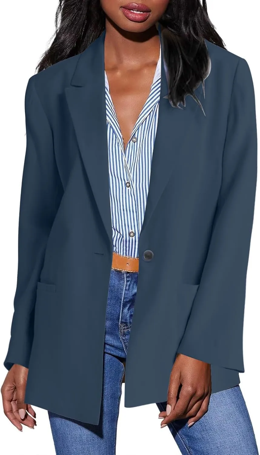 Dressy Jackets Suit for Women Lapel Neck Long Sleeve Formal Padd Shoulder Blazer Solid Color Outfits with Pockets