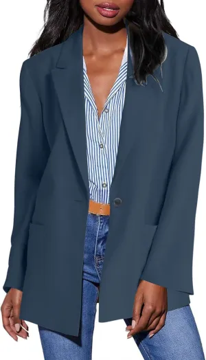 Dressy Jackets Suit for Women Lapel Neck Long Sleeve Formal Padd Shoulder Blazer Solid Color Outfits with Pockets