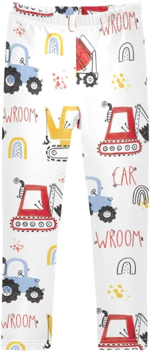 Dynamic Excavator White Girls' Leggings Yoga Pants Dance Pants Tights Trousers Girls Stretch Pants, 6T