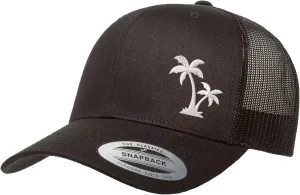 Embroidered Palm Tree Silhouette Trucker Snapback Cap Mesh Back Men and Women