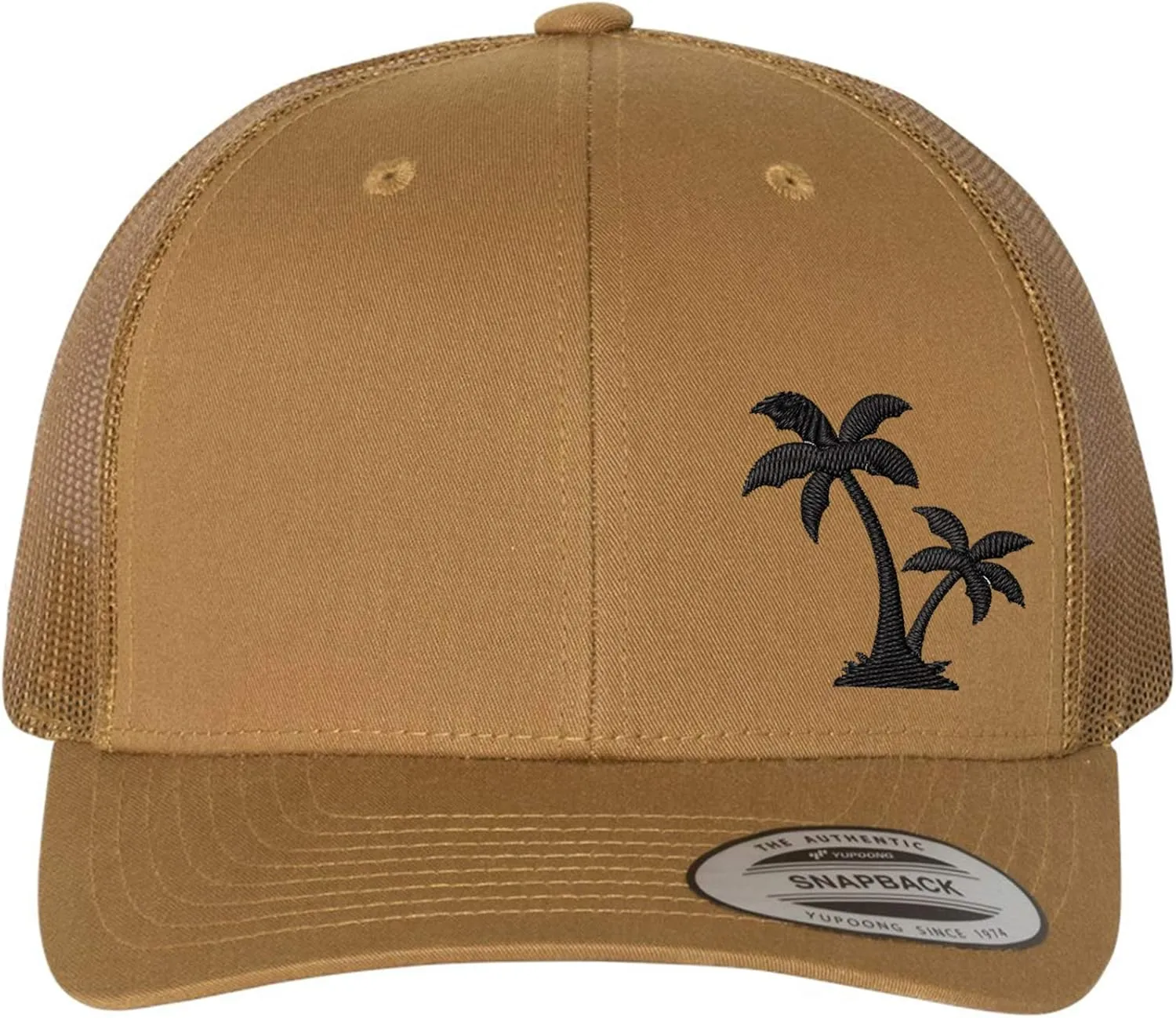 Embroidered Palm Tree Silhouette Trucker Snapback Cap Mesh Back Men and Women
