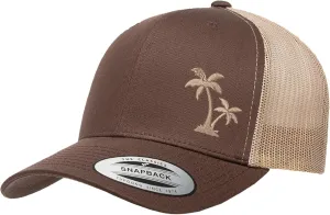 Embroidered Palm Tree Silhouette Trucker Snapback Cap Mesh Back Men and Women