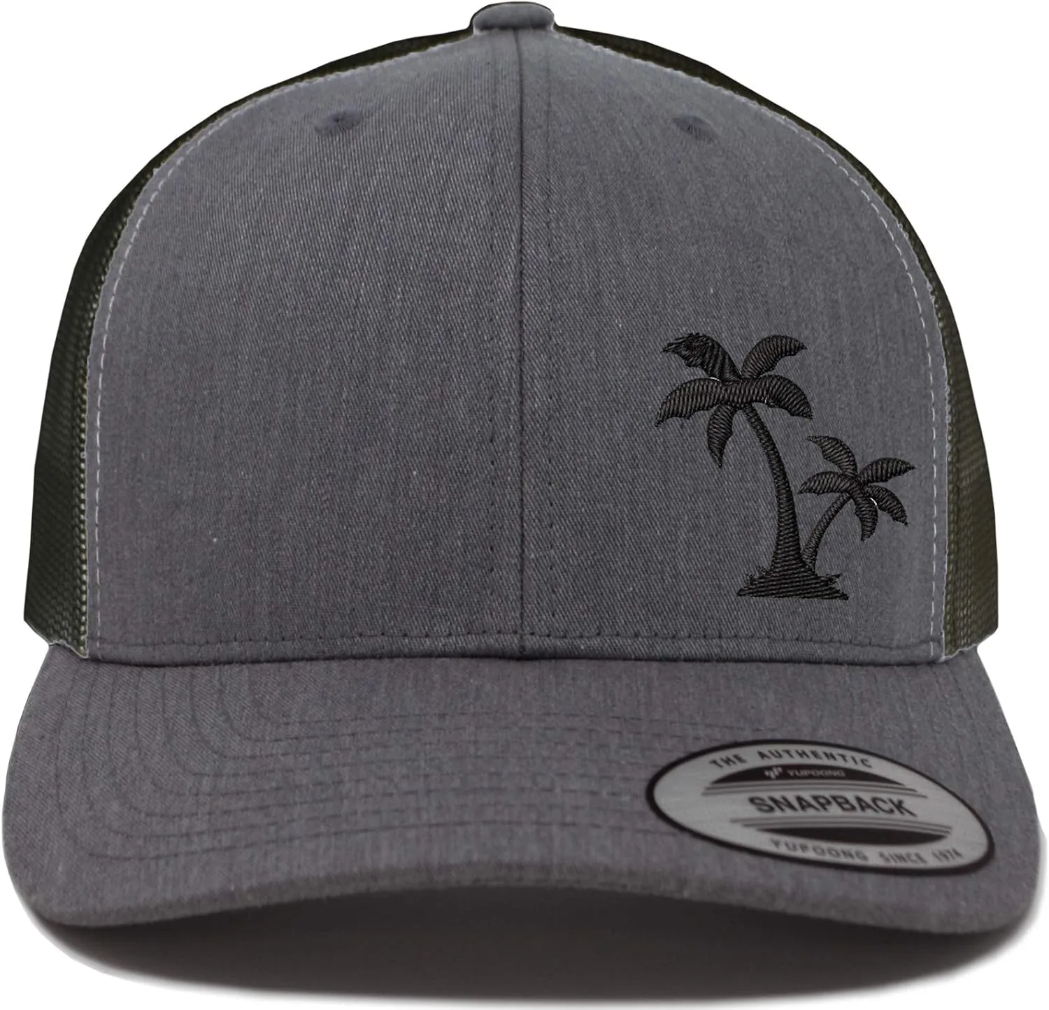 Embroidered Palm Tree Silhouette Trucker Snapback Cap Mesh Back Men and Women