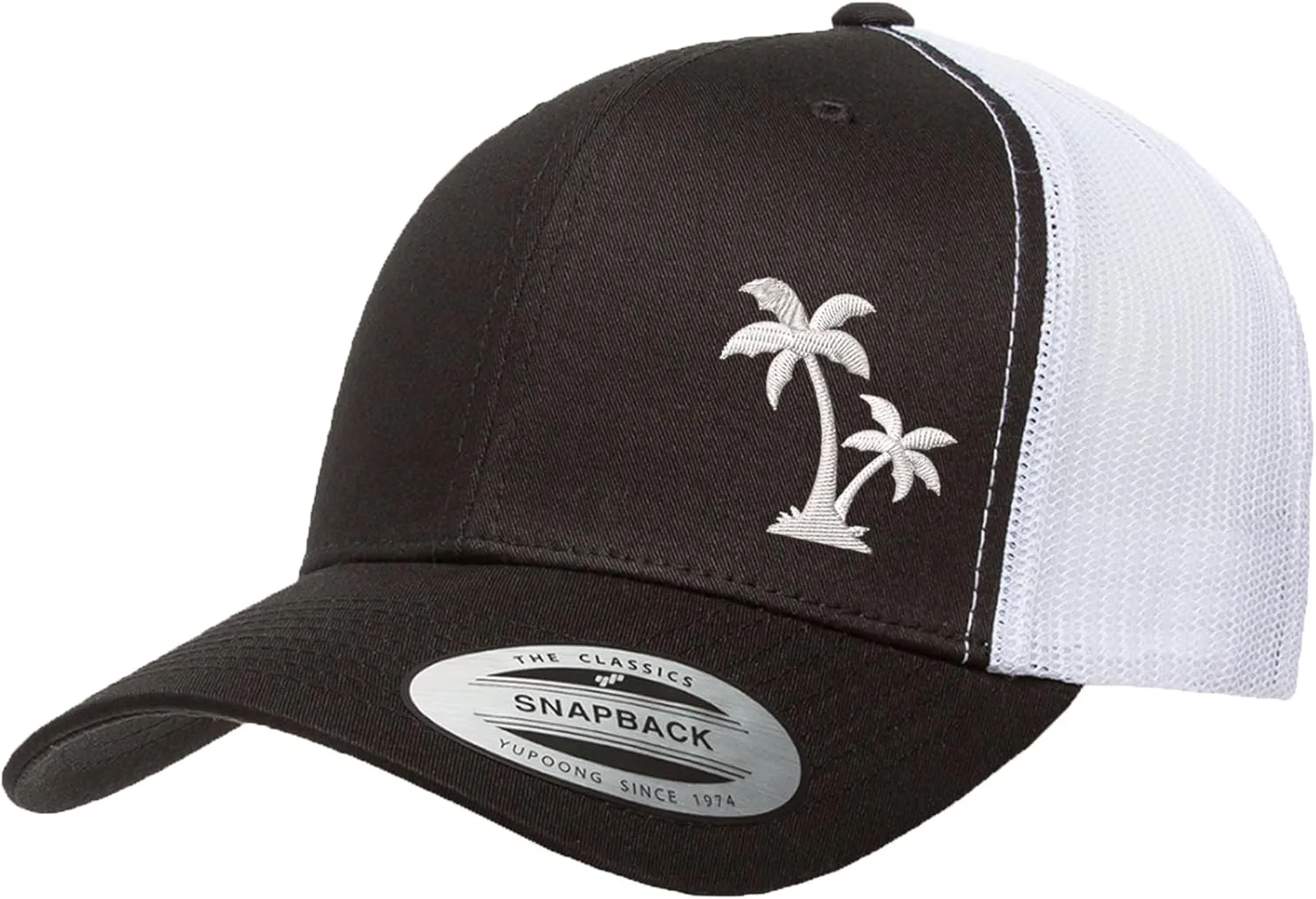 Embroidered Palm Tree Silhouette Trucker Snapback Cap Mesh Back Men and Women