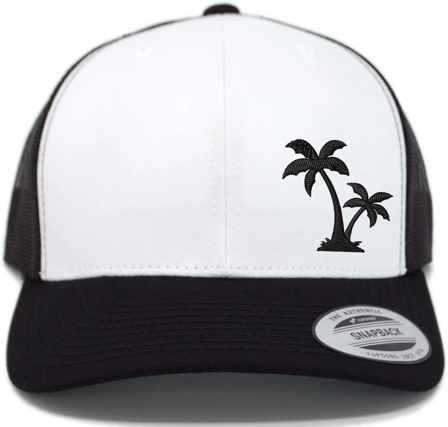 Embroidered Palm Tree Silhouette Trucker Snapback Cap Mesh Back Men and Women