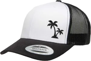 Embroidered Palm Tree Silhouette Trucker Snapback Cap Mesh Back Men and Women