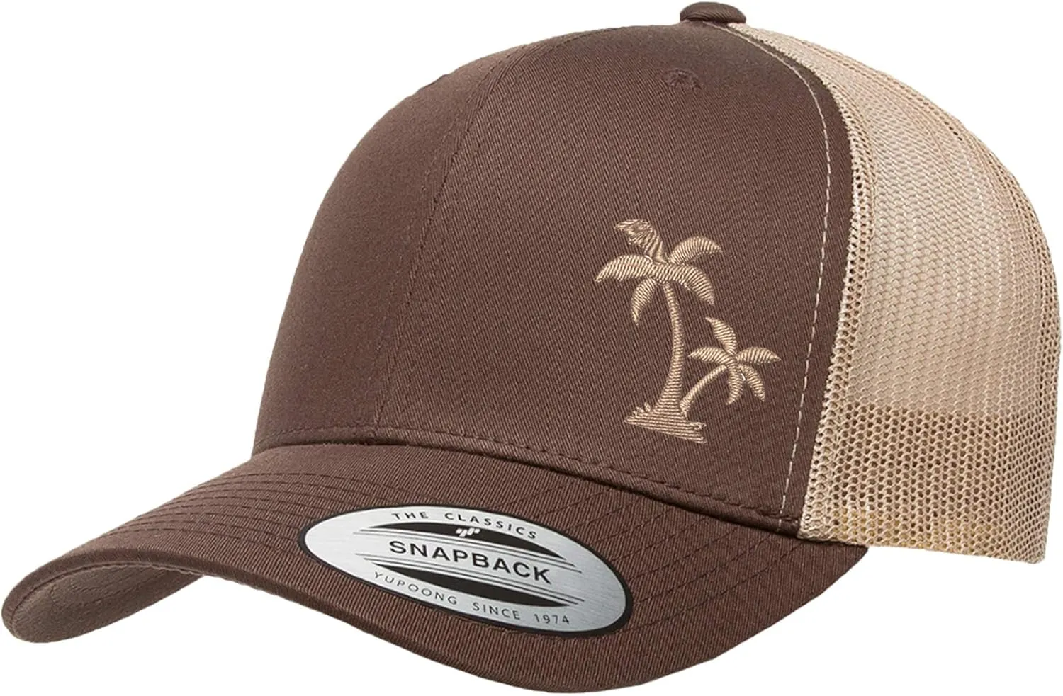 Embroidered Palm Tree Silhouette Trucker Snapback Cap Mesh Back Men and Women
