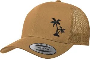 Embroidered Palm Tree Silhouette Trucker Snapback Cap Mesh Back Men and Women