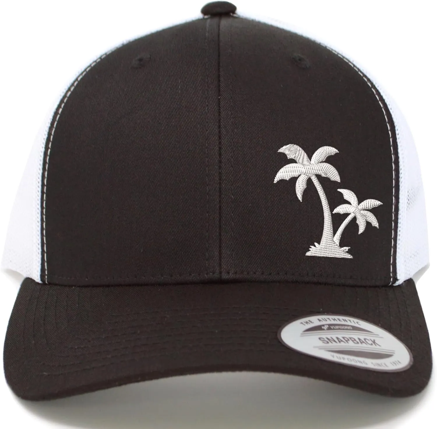 Embroidered Palm Tree Silhouette Trucker Snapback Cap Mesh Back Men and Women