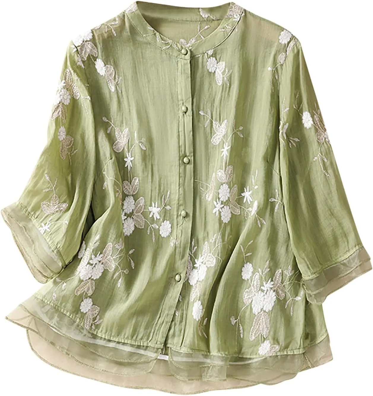 Embroidery Tops for Women Casual Mexican Cotton Linen Blouse Boho Short Sleeve Tshirt Summer Fiesta Shirts