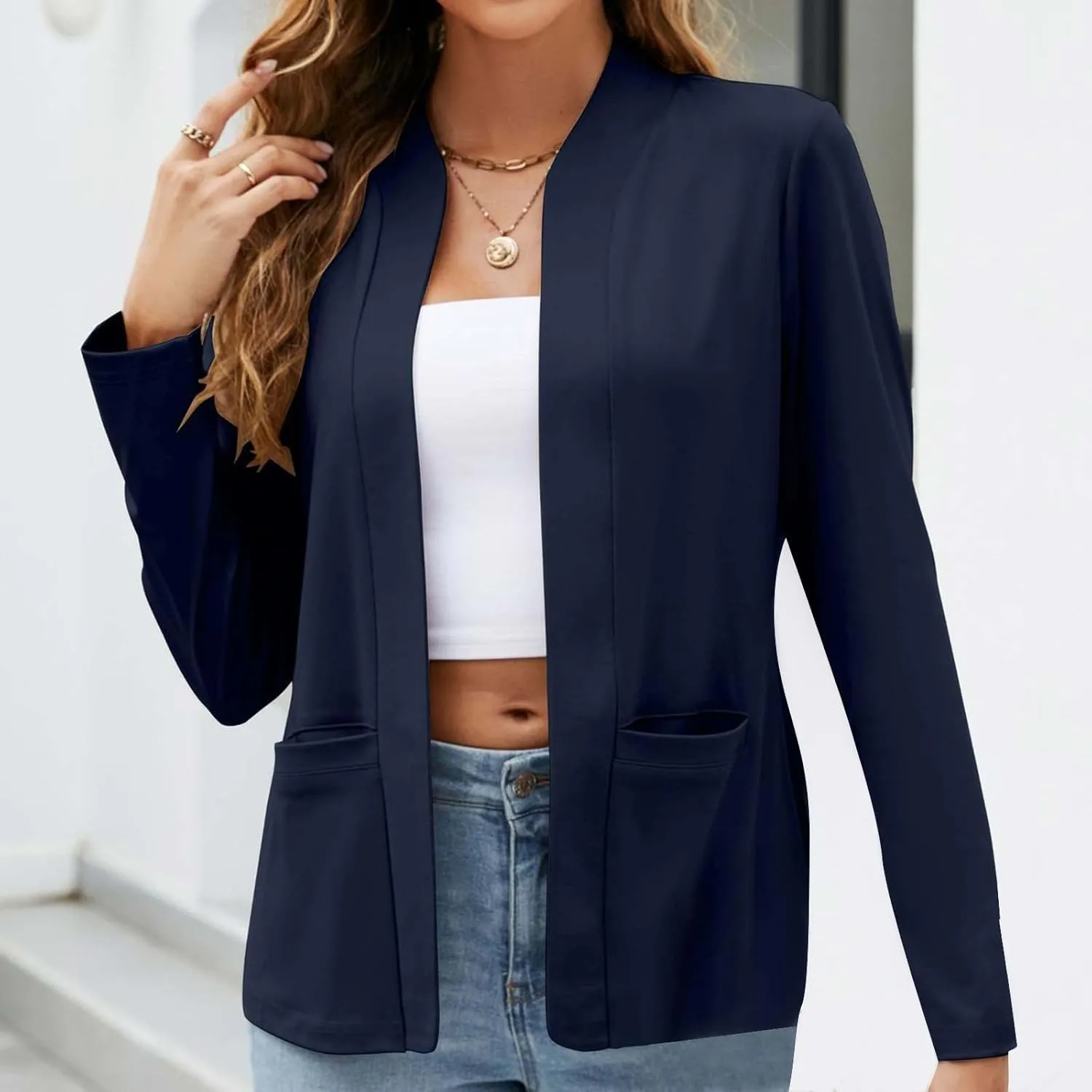 Fashion Work Blazers for Women Open Front Long Sleeve Casual Dressy Jackets 2024 Trendy Office Work Suit Tops