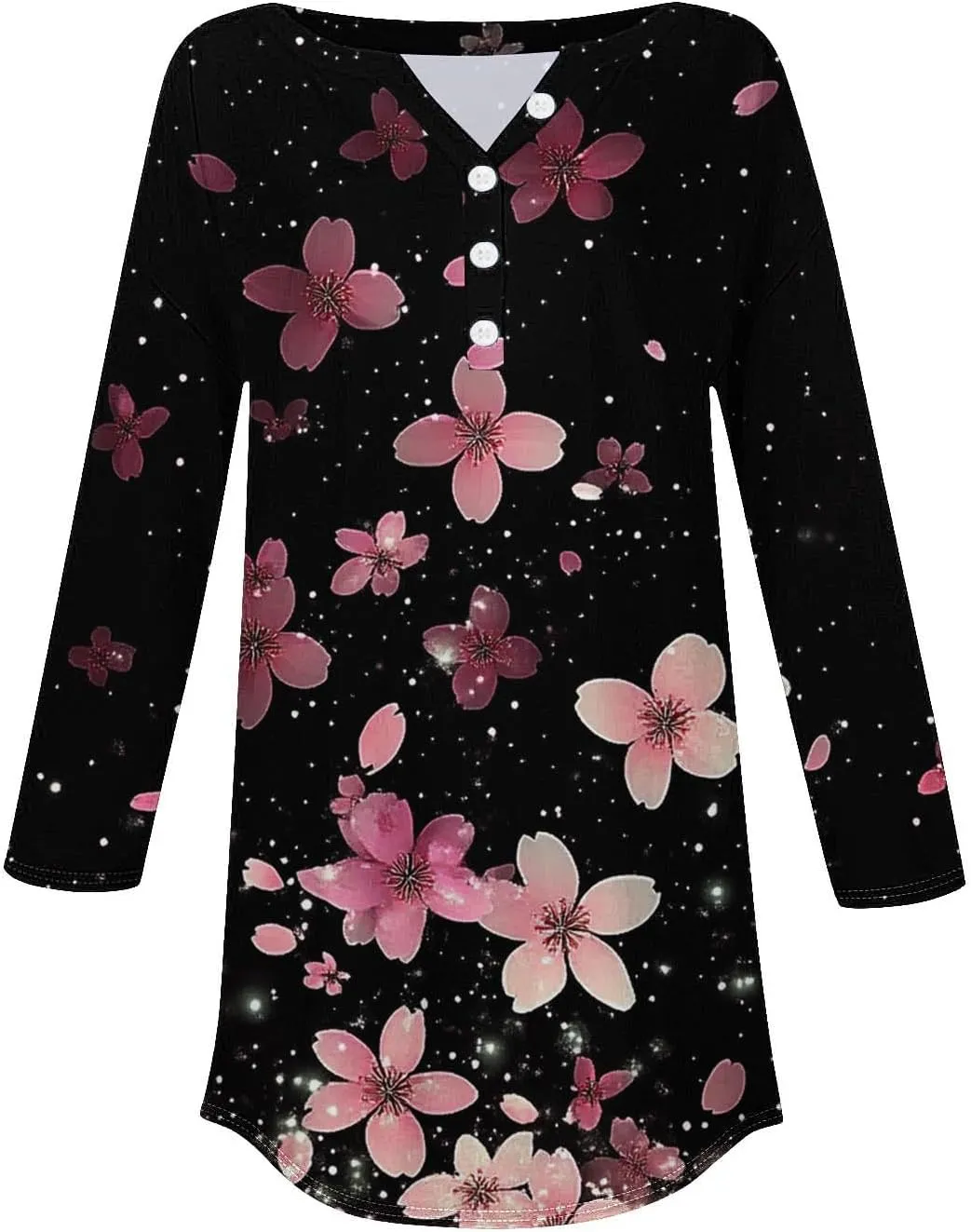 Floral Print 3/4 Length Sleeve Womens Tops 2025 Summer Henley Buttons V Neck Shirts Trendy Flowy Tunic Blouse Tees