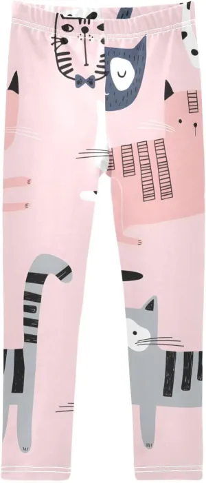 Girl Leggings Trendy Cat Pink Dance Pants Tights Trousers Yoga Pants Girls Stretch Pants, Size 7-8