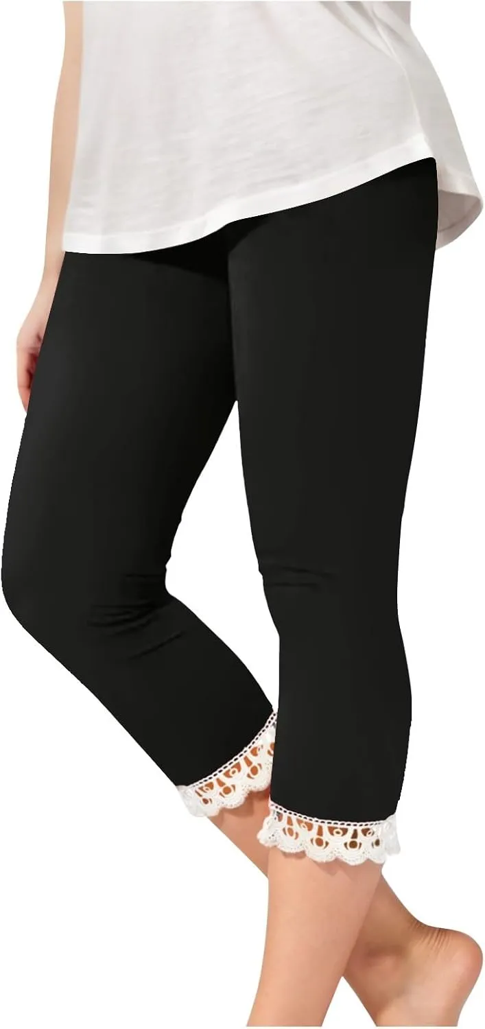 Girls Athletic Capri Leggings, Kids Yoga Pants with Pockets, Teen Girls Stretch Dance Running Workout Pants