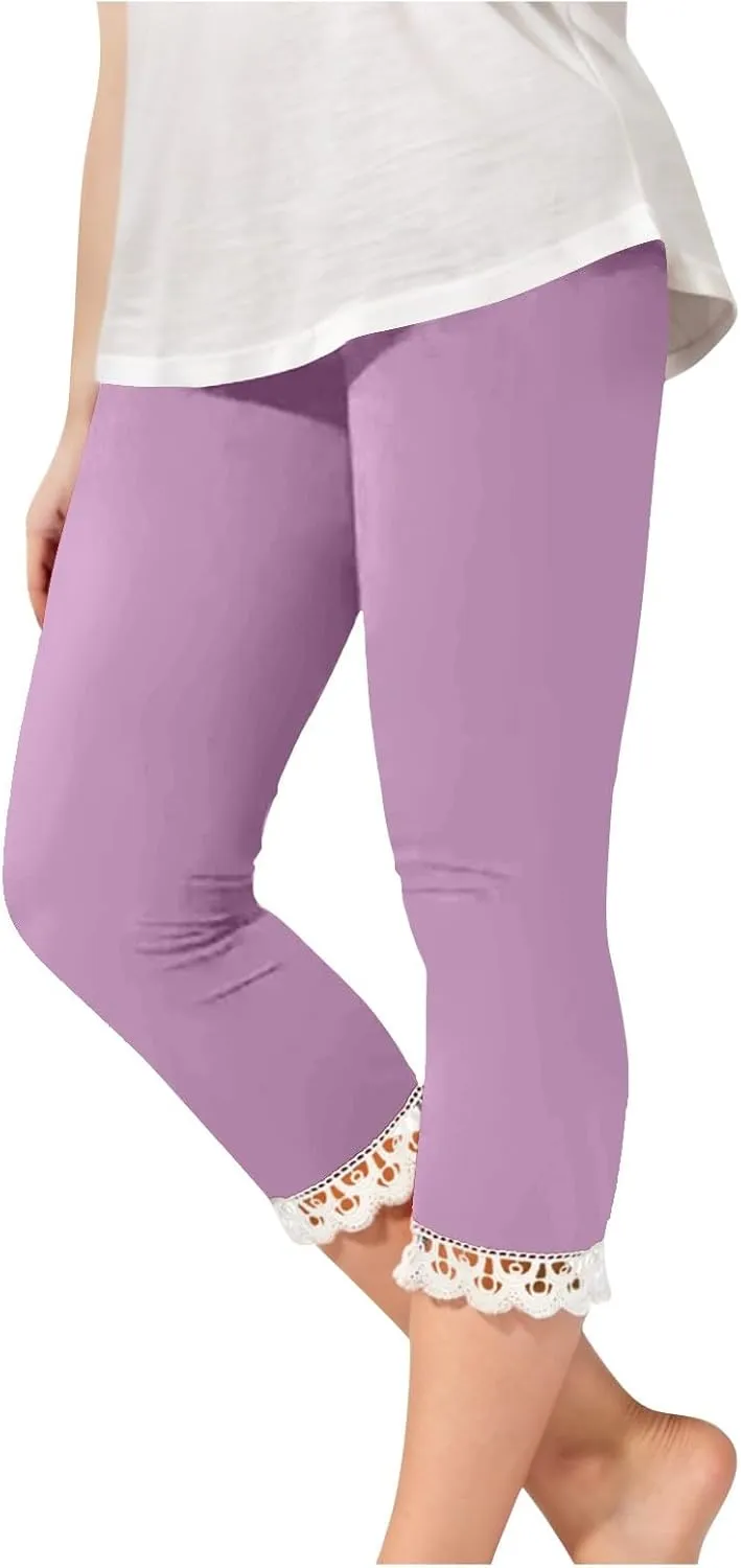 Girls Athletic Capri Leggings, Kids Yoga Pants with Pockets, Teen Girls Stretch Dance Running Workout Pants