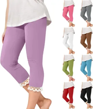 Girls Athletic Capri Leggings, Kids Yoga Pants with Pockets, Teen Girls Stretch Dance Running Workout Pants