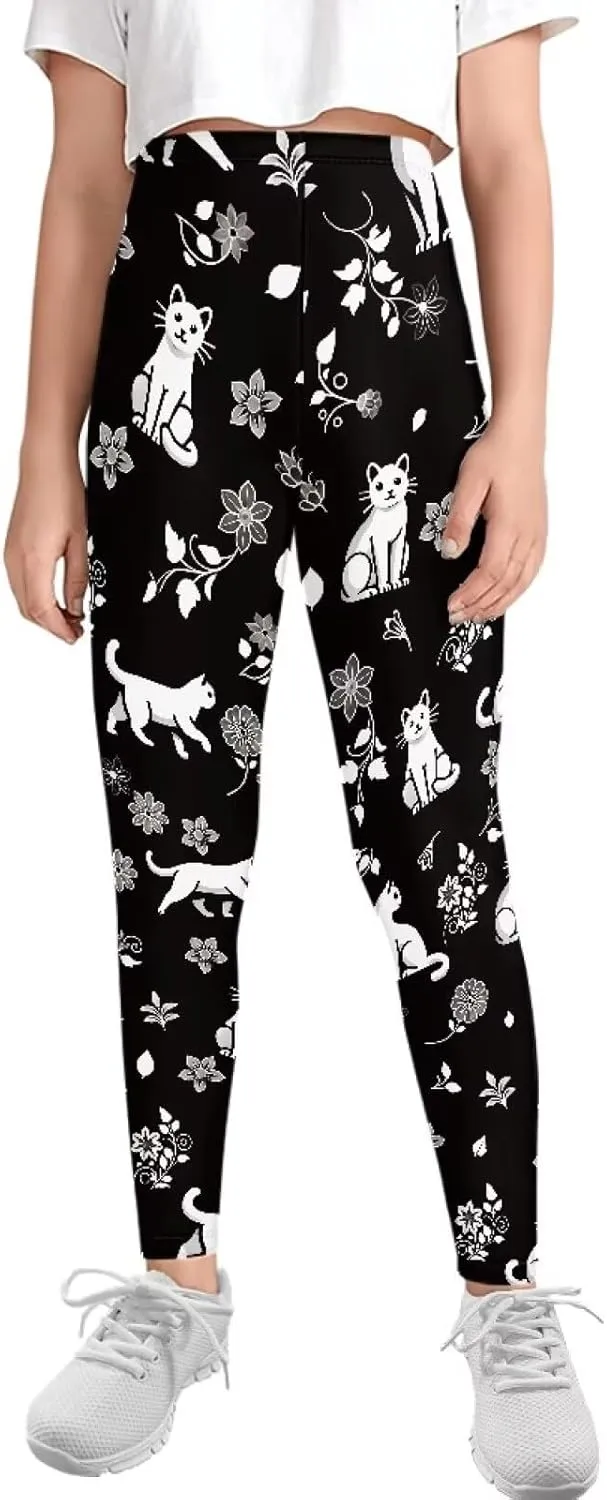 Girls Casual Basic Leggings Full Length Stretch Tights Pants Athletic Leggings for Kids in 4t to 13 Years