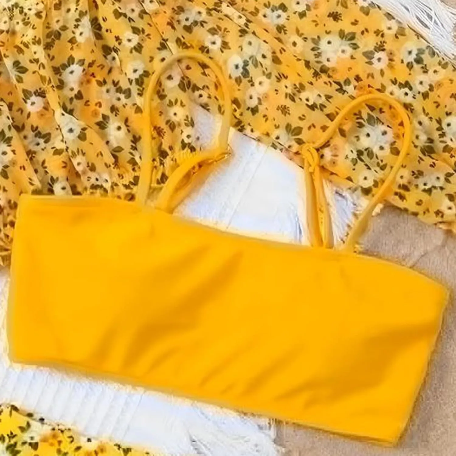 Girls Floral Swimsuits Tween Kids Cute Bathing Suits Quick Dry Bikini Set with Long Sleeve Crop Tops Coverup Beach Wear