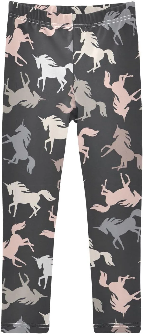 Girls Leggings Running Horse Black Casual Yoga Pants Tights Trousers Dance Pants Girls Stretch Pants, 5T