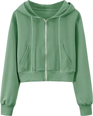 Hooever Womens Cute Workout Cropped Zip Up Drawstring Hoodie Sweatshirt Jacket