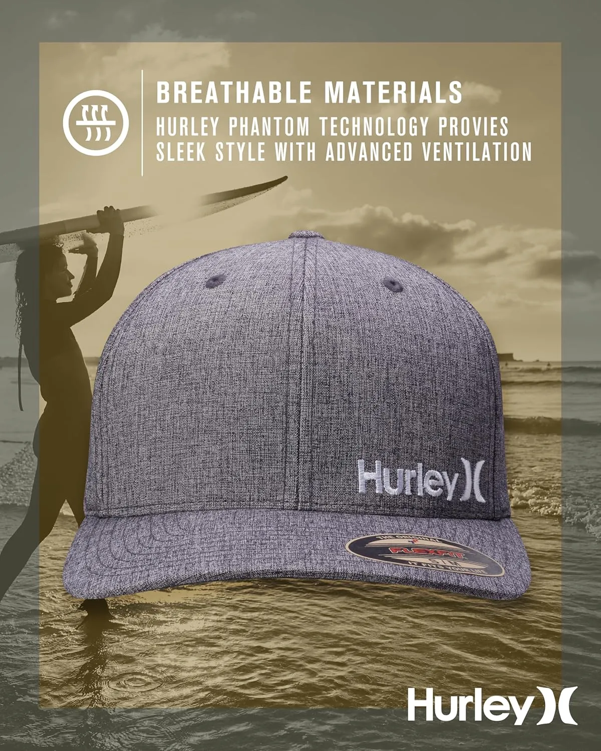 Hurley Men's Baseball Cap - Flexfit Curve Bill Fitted Trucker Hat for Men (S-XL)