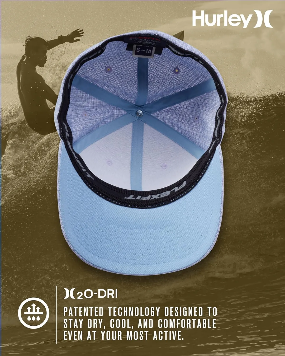 Hurley Men's Baseball Cap - Flexfit Curve Bill Fitted Trucker Hat for Men (S-XL)