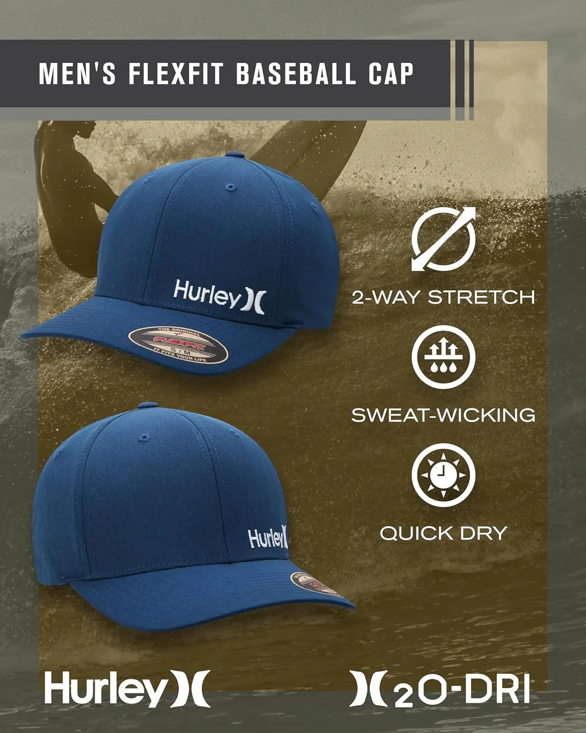 Hurley Men's Baseball Cap - Flexfit Curve Bill Fitted Trucker Hat for Men (S-XL)