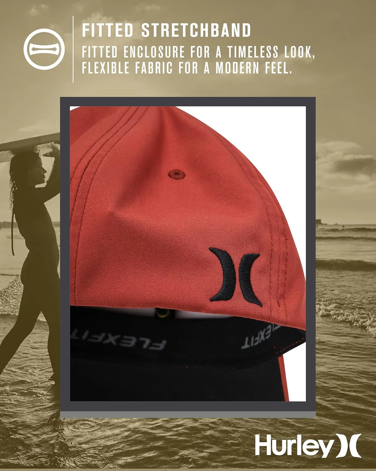 Hurley Men's Baseball Cap - Flexfit Curve Bill Fitted Trucker Hat for Men (S-XL)