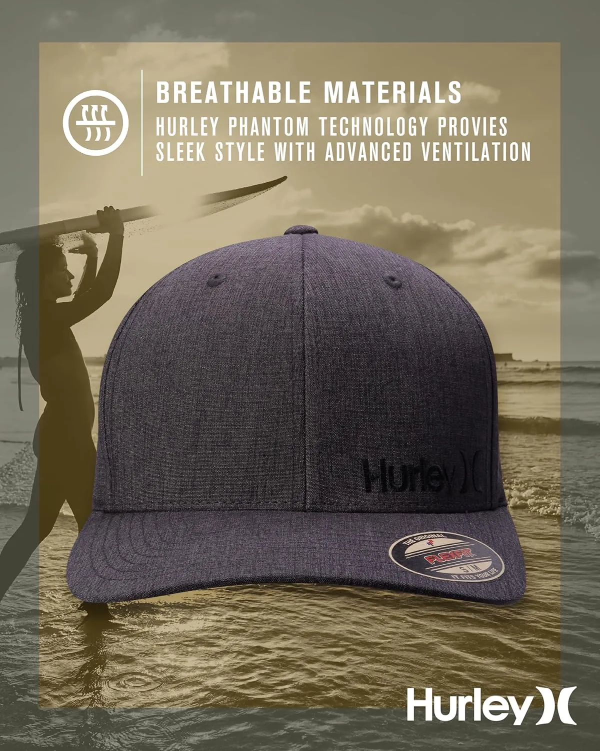 Hurley Men's Baseball Cap - Flexfit Curve Bill Fitted Trucker Hat for Men (S-XL)
