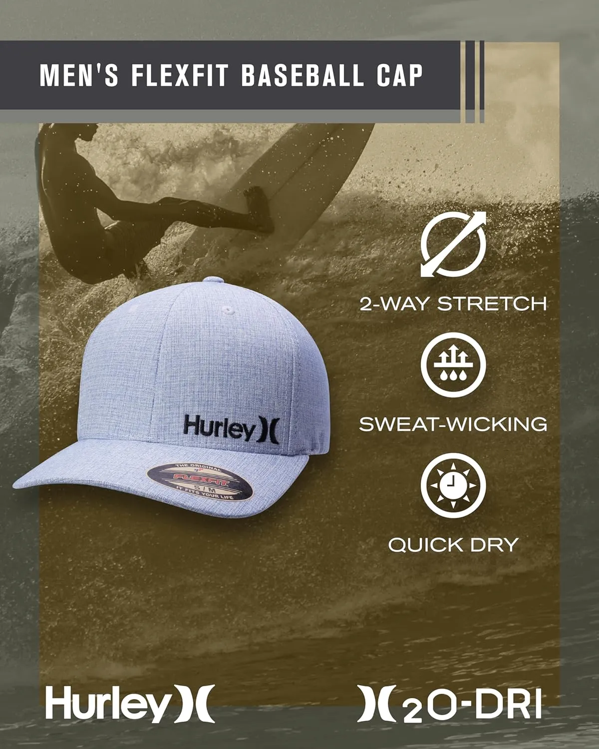 Hurley Men's Baseball Cap - Flexfit Curve Bill Fitted Trucker Hat for Men (S-XL)
