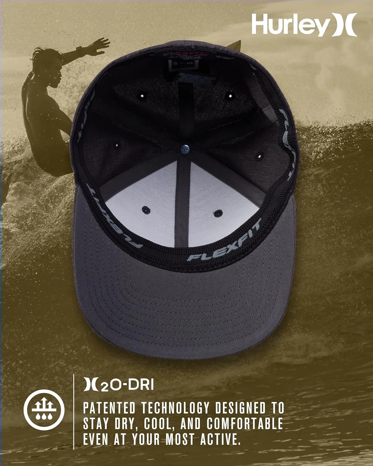 Hurley Men's Baseball Cap - Flexfit Curve Bill Fitted Trucker Hat for Men (S-XL)