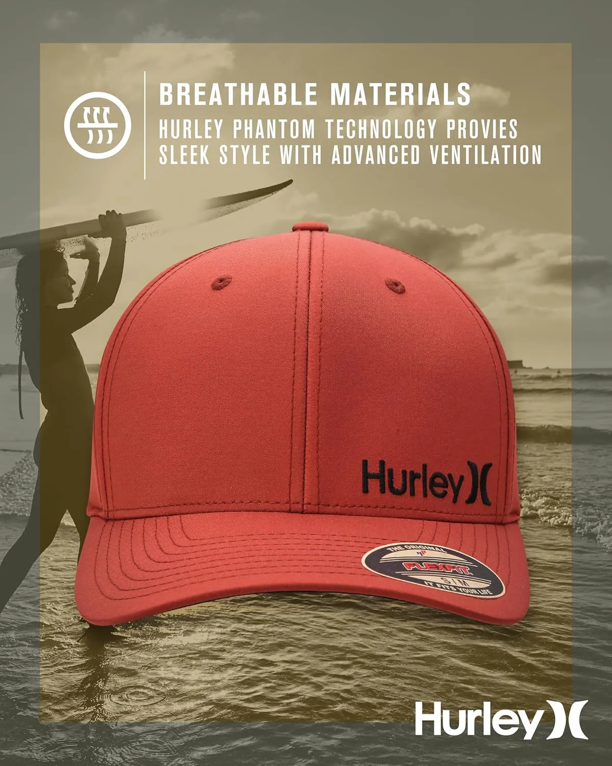 Hurley Men's Baseball Cap - Flexfit Curve Bill Fitted Trucker Hat for Men (S-XL)