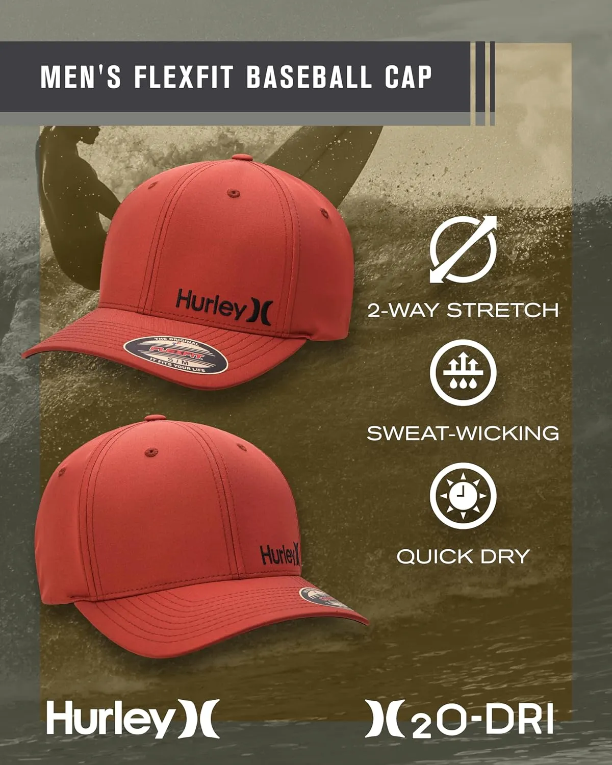 Hurley Men's Baseball Cap - Flexfit Curve Bill Fitted Trucker Hat for Men (S-XL)