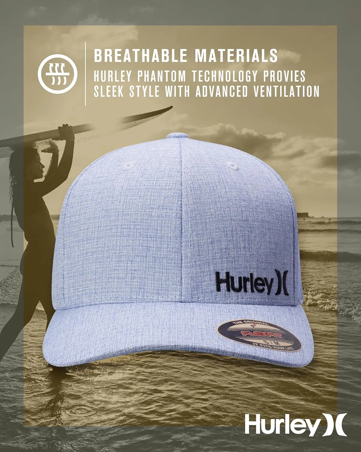 Hurley Men's Baseball Cap - Flexfit Curve Bill Fitted Trucker Hat for Men (S-XL)