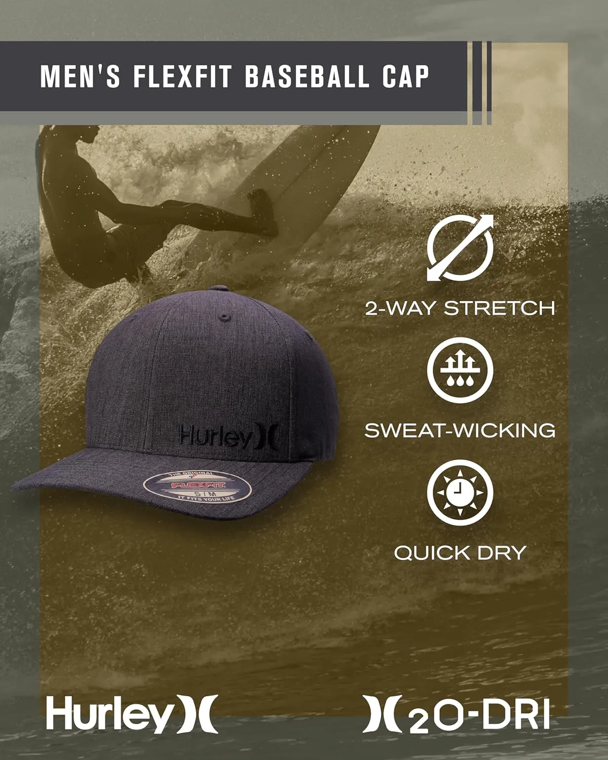 Hurley Men's Baseball Cap - Flexfit Curve Bill Fitted Trucker Hat for Men (S-XL)