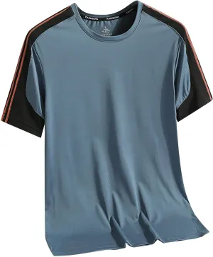 Ice Silk Quick Drying T Shirt Men's Summer Casual Thin Loose Trend Sports Patchwork Striped Men's T Shirts with