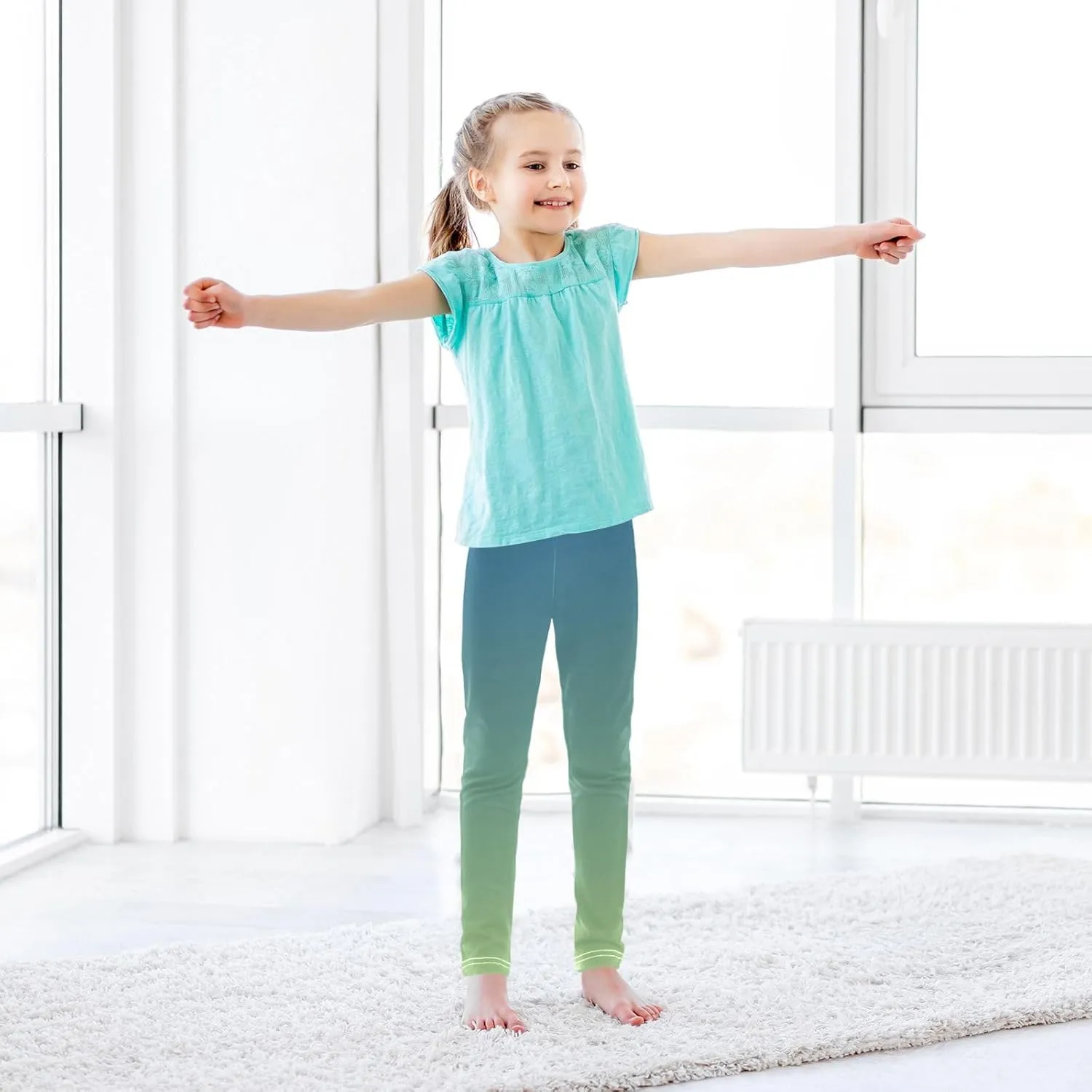 J JOYSAY Cyan Blue Teal Gradient Girls Leggings Girls' Jersey Legging Pants