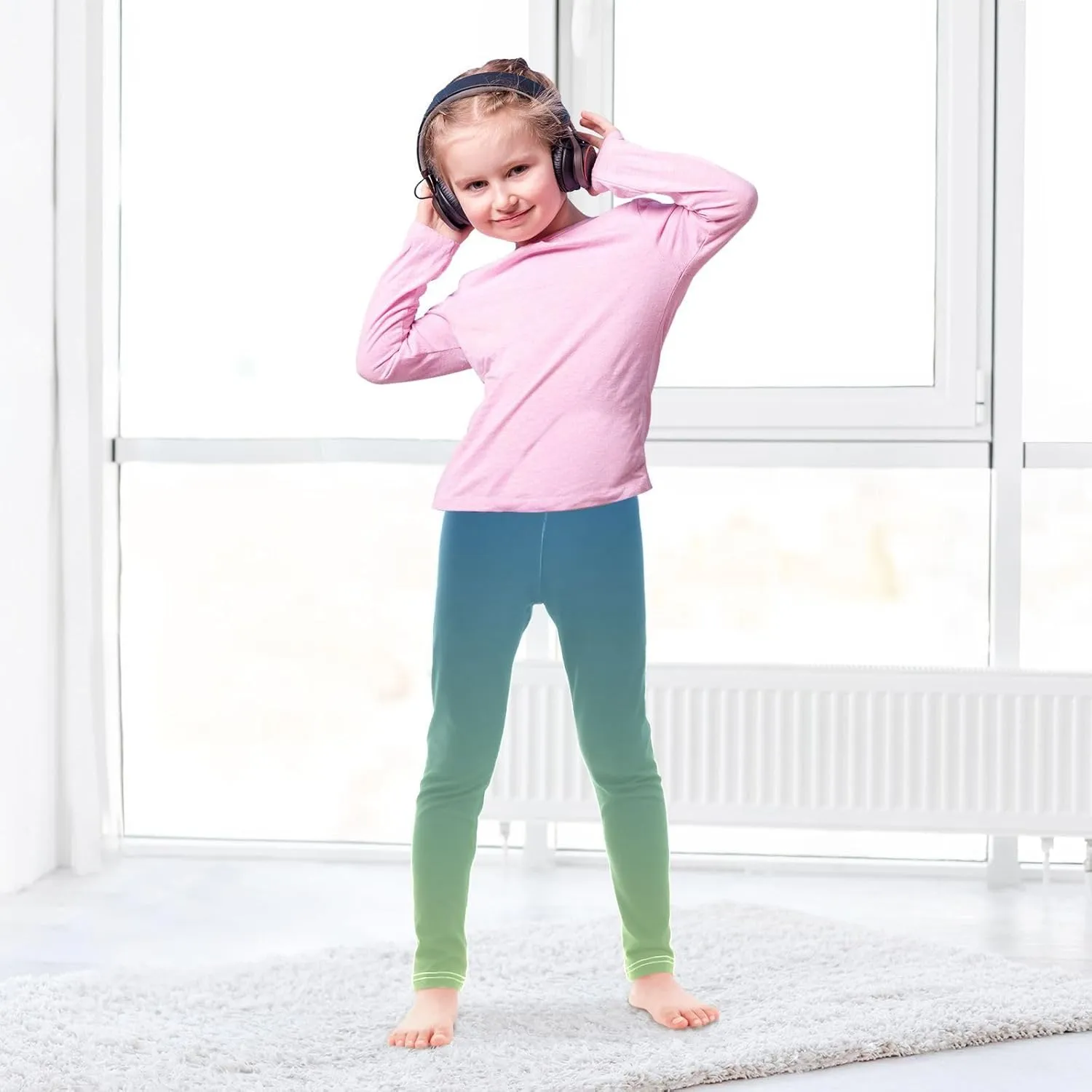 J JOYSAY Cyan Blue Teal Gradient Girls Leggings Girls' Jersey Legging Pants