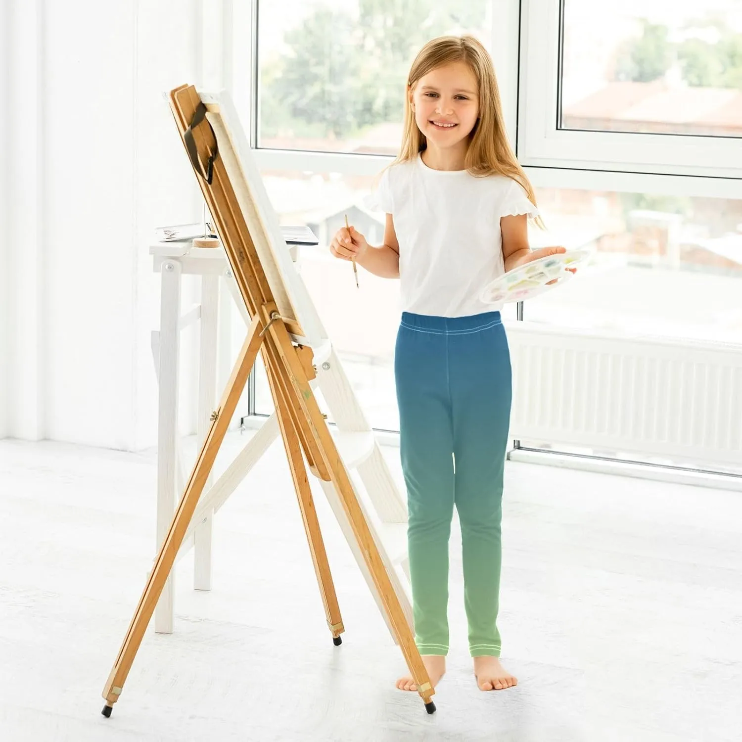 J JOYSAY Cyan Blue Teal Gradient Girls Leggings Girls' Jersey Legging Pants