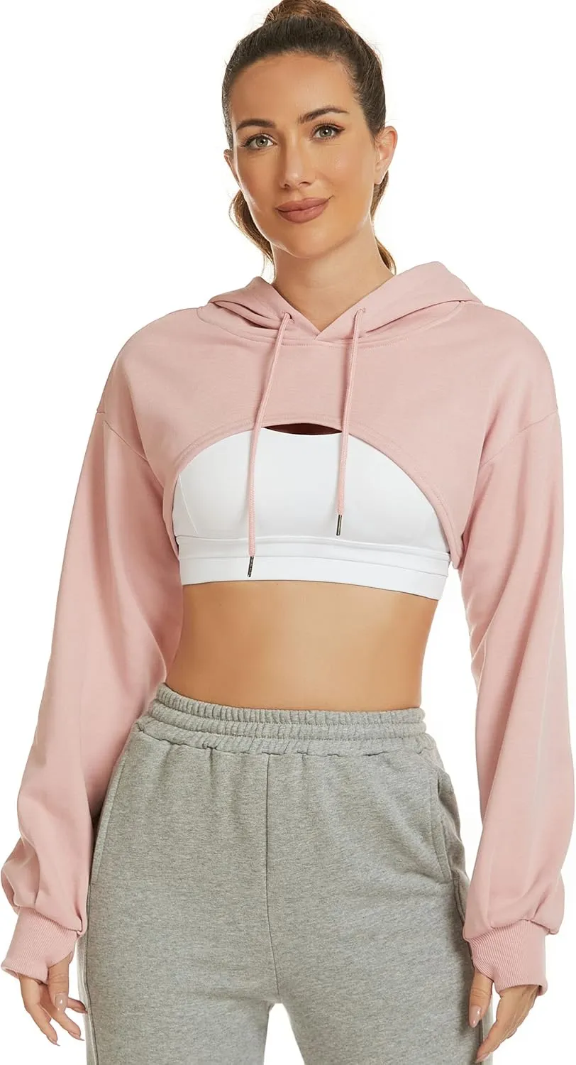 Kissonic Women's Long Sleeve Super Crop Top Hoodies Athletic Cropped Pullover Casual Sweatshirts