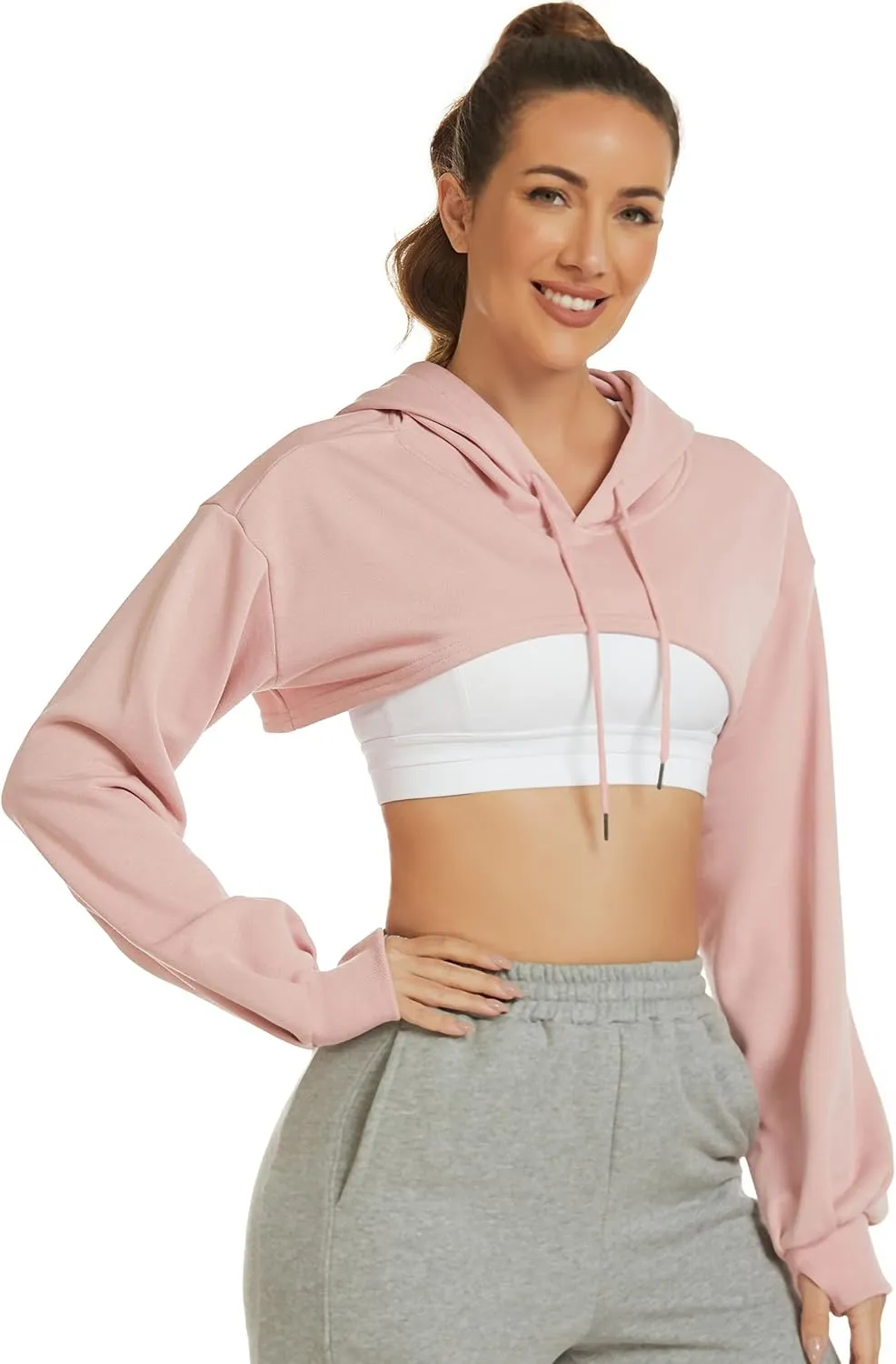 Kissonic Women's Long Sleeve Super Crop Top Hoodies Athletic Cropped Pullover Casual Sweatshirts