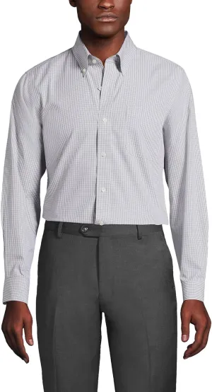 Lands' End Men's Tailored Fit No Iron Solid American-Grown Supima Cotton Pinpoint Buttondown Collar Dress Shirt